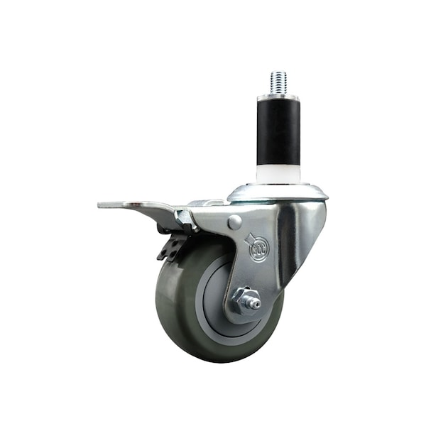3'' Gray Poly Swivel 1-3/8'' Expanding Stem Caster Total Lock Brake